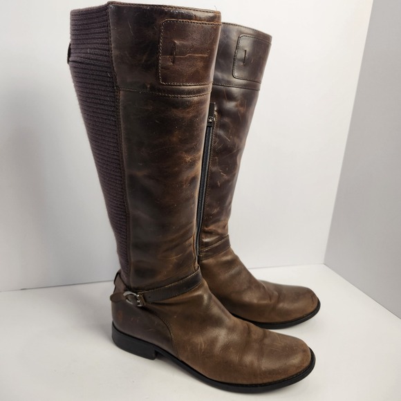 Aetrex Womens Tall Riding Boots Leather Textile Stretch Side Zip Brown 7.5 A/B - Picture 4 of 10